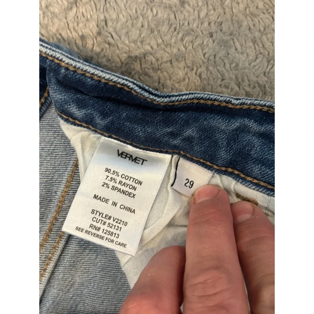 Vervet Jeans Womens 29 Straight Leg Distressed Raw Hem Ripped Medium Wash Blue